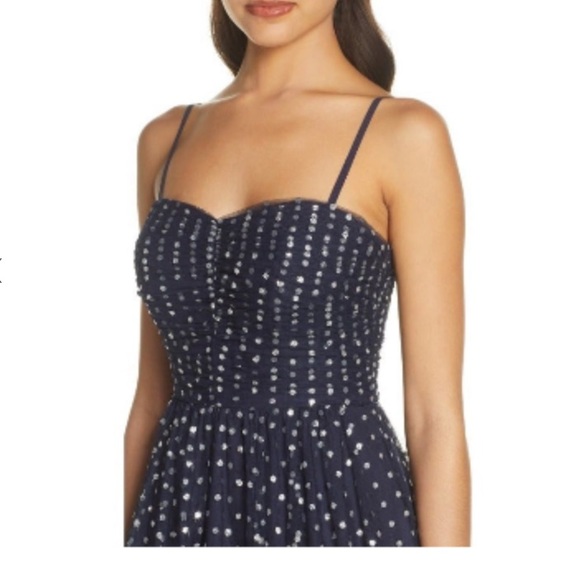 Nordstrom Eliza J Navy Silver Glitter Polka Dot Tulle Cocktail Retro Midi Dress - Picture 5 of 11